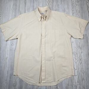 Van Heusen Shirt Mens Large Yellow White Plaid Button Down Short Sleeve Summer